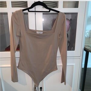 Aritzia Babaton Tan Long Sleeve Bodysuit